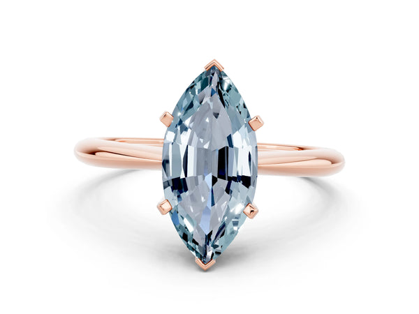 Rose gold Marquise Cut Aquamarine Solitaire Engagement Ring with Classic Band and Four-Prong Setting