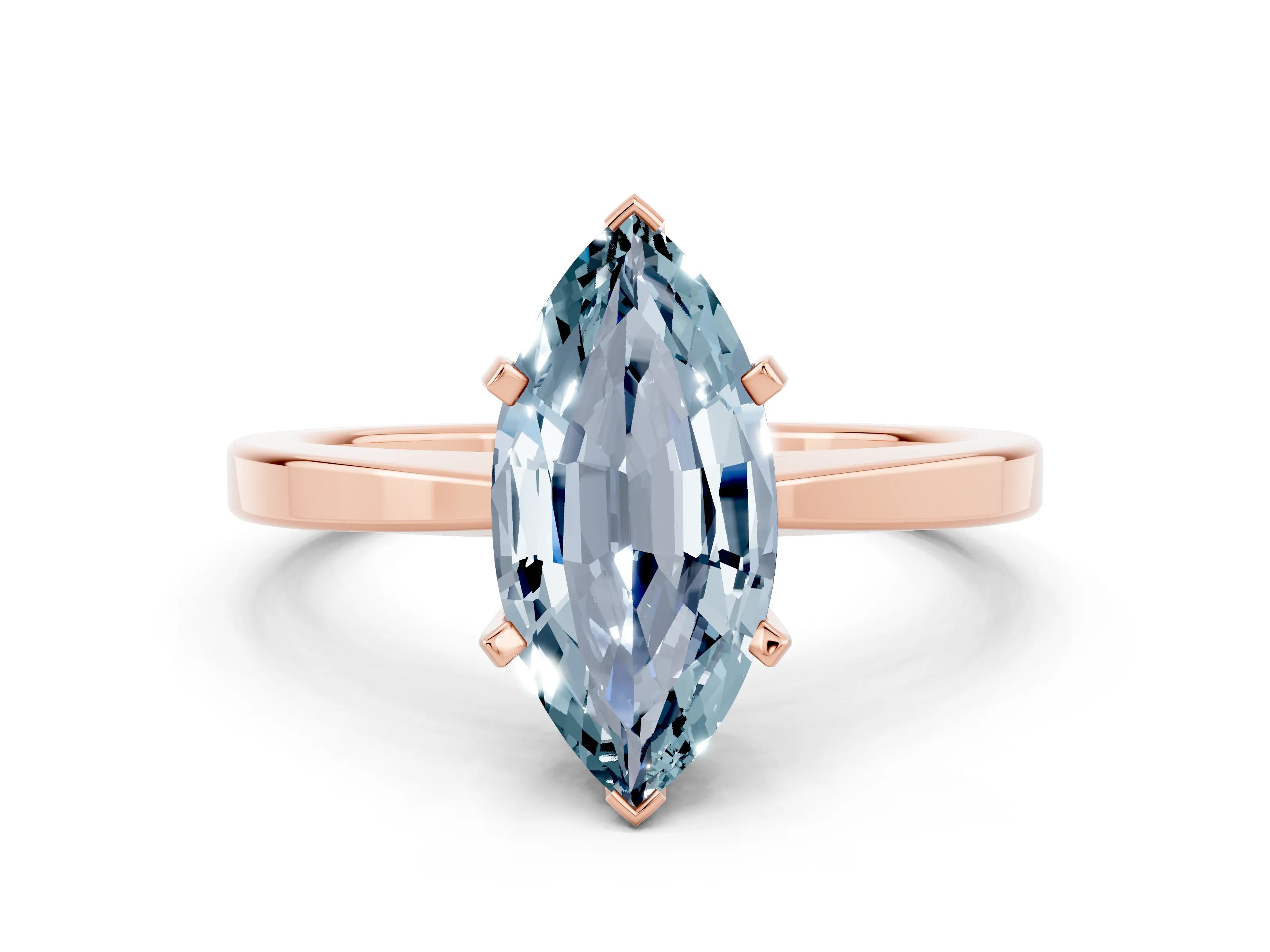 Rose gold Marquise Cut Aquamarine Solitaire Engagement Ring with Classic Band and Four-Prong Setting_44