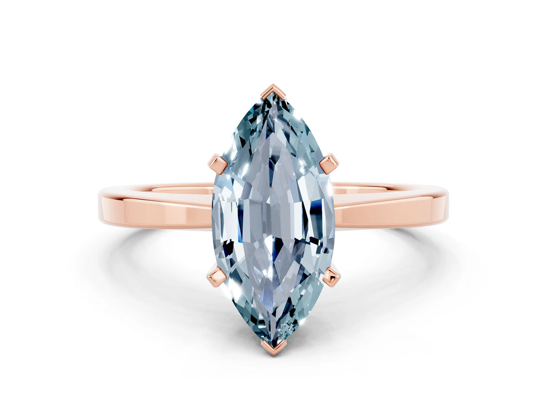 Rose gold Marquise Cut Aquamarine Solitaire Engagement Ring with Classic Band and Four-Prong Setting_44
