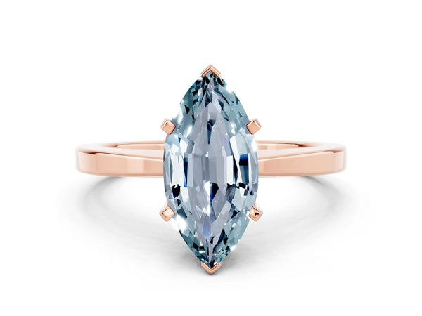 Rose gold Marquise Cut Aquamarine Solitaire Engagement Ring with Classic Band and Four-Prong Setting