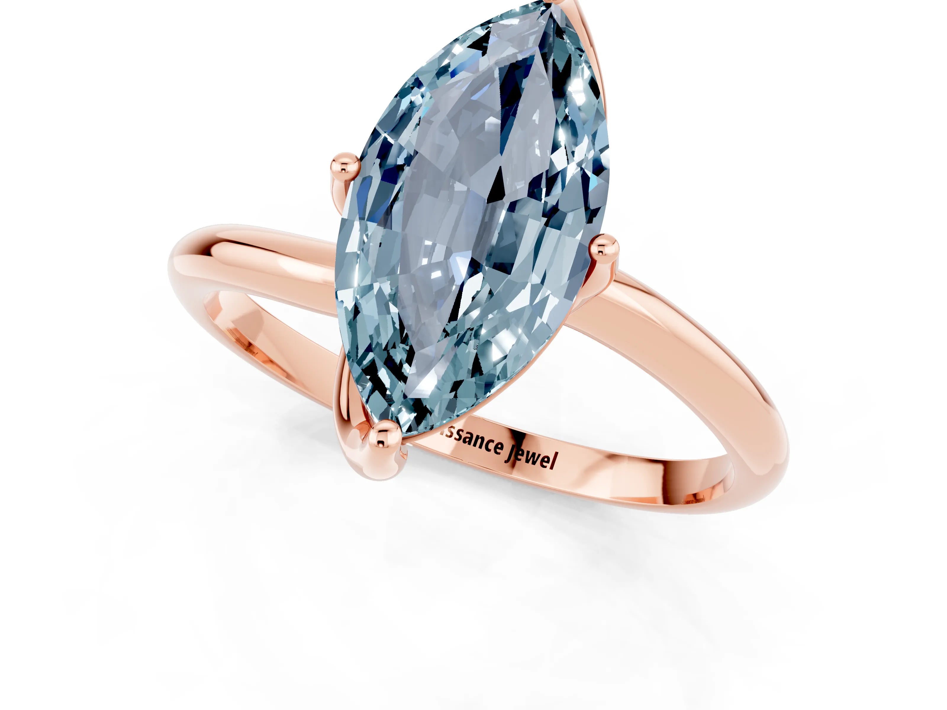 Rose gold Marquise Cut Aquamarine Solitaire Engagement Ring with Four-Prong Setting and Classic Band_13