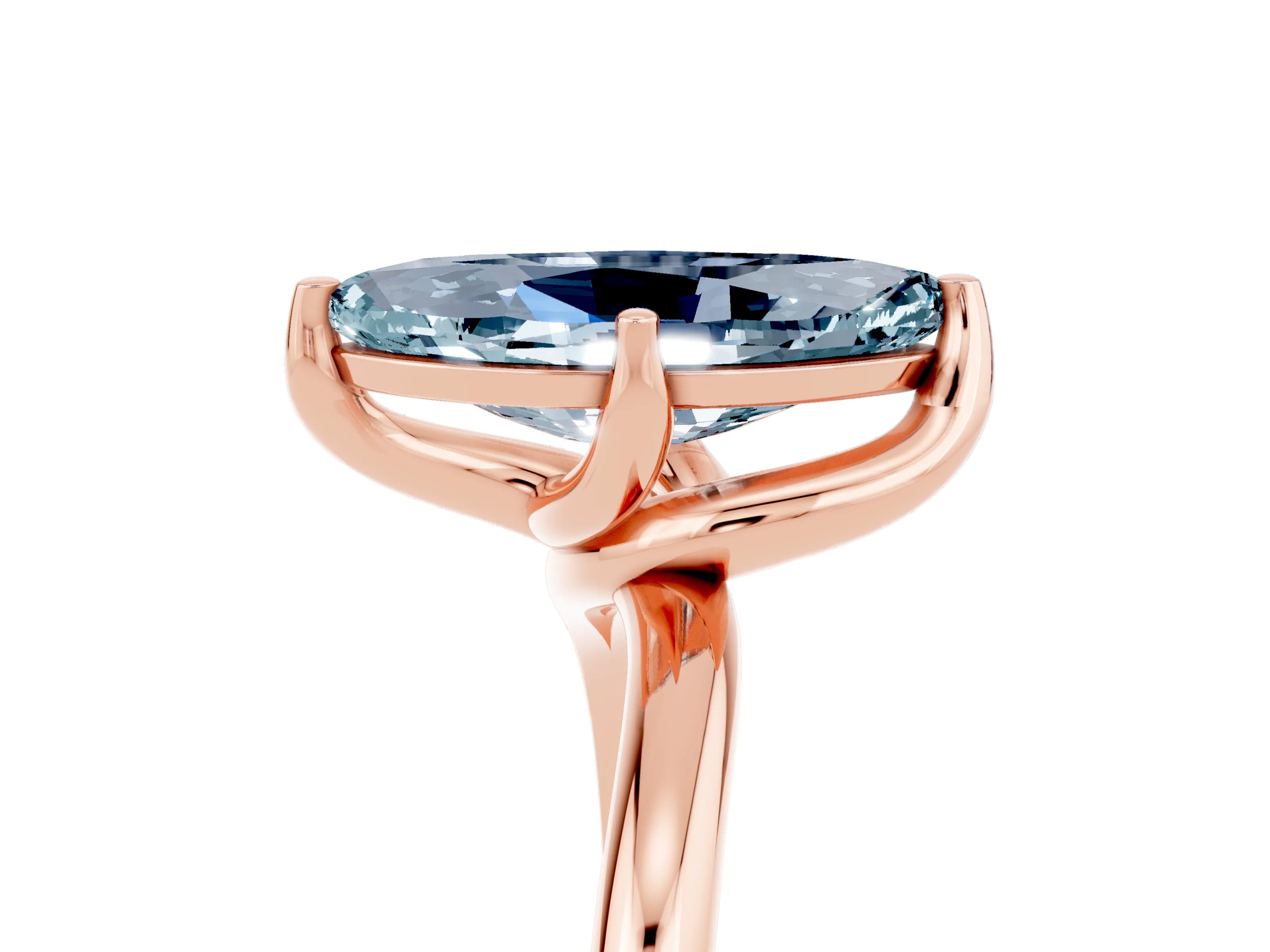 Rose gold Marquise Cut Aquamarine Solitaire Engagement Ring with Four-Prong Setting and Classic Band_17