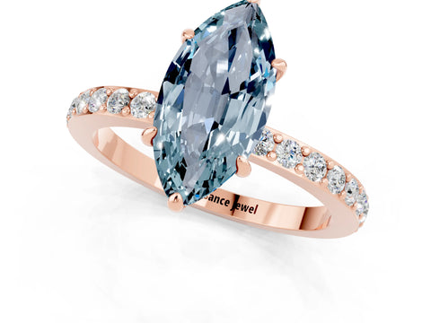 Rose gold Marquise Cut Aquamarine Solitaire Engagement Ring with Pavé Band and Four-Prong Setting_1