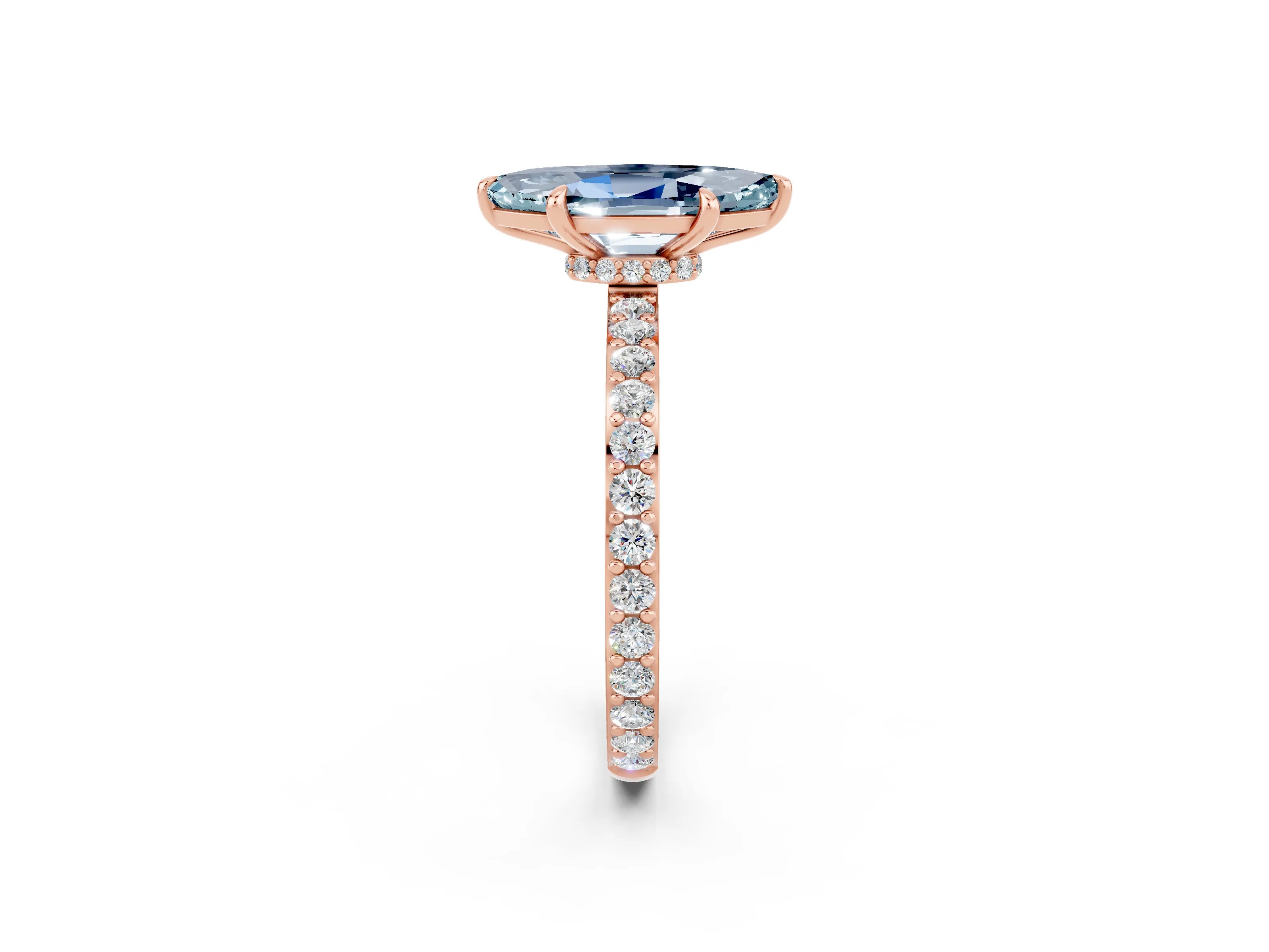 Rose gold Marquise Cut Aquamarine Solitaire Engagement Ring with Pavé Band and Four-Prong Setting_2