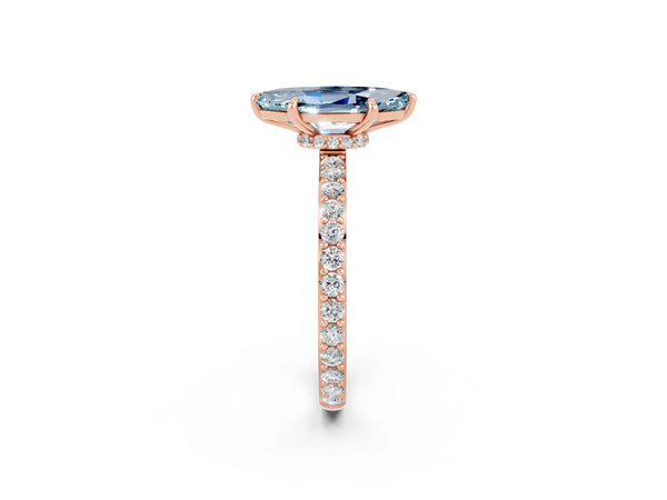 Rose gold Marquise Cut Aquamarine Solitaire Engagement Ring with Pavé Band and Four-Prong Setting