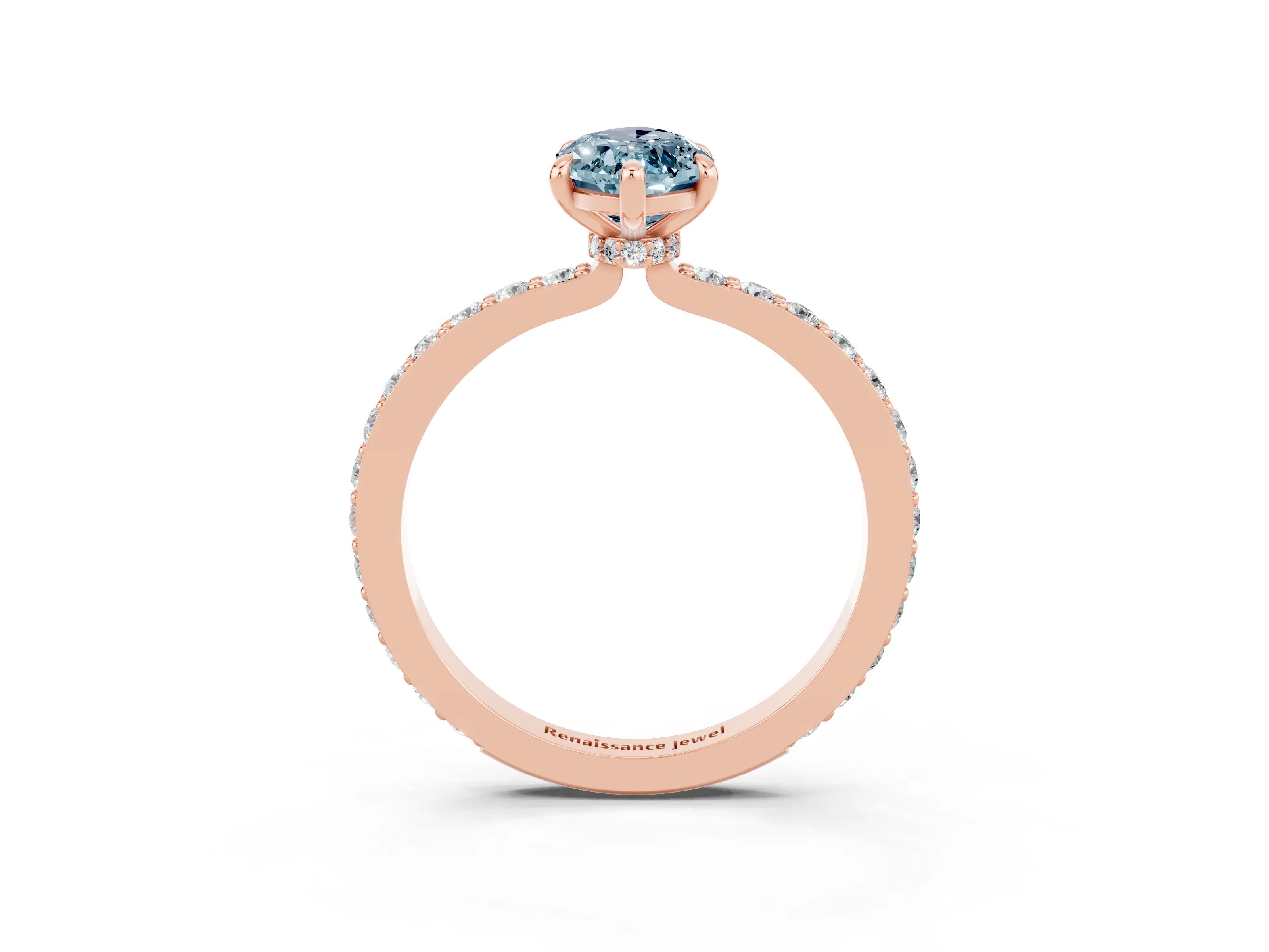 Rose gold Marquise Cut Aquamarine Solitaire Engagement Ring with Pavé Band and Four-Prong Setting_3