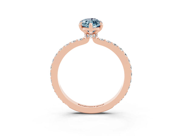 Rose gold Marquise Cut Aquamarine Solitaire Engagement Ring with Pavé Band and Four-Prong Setting