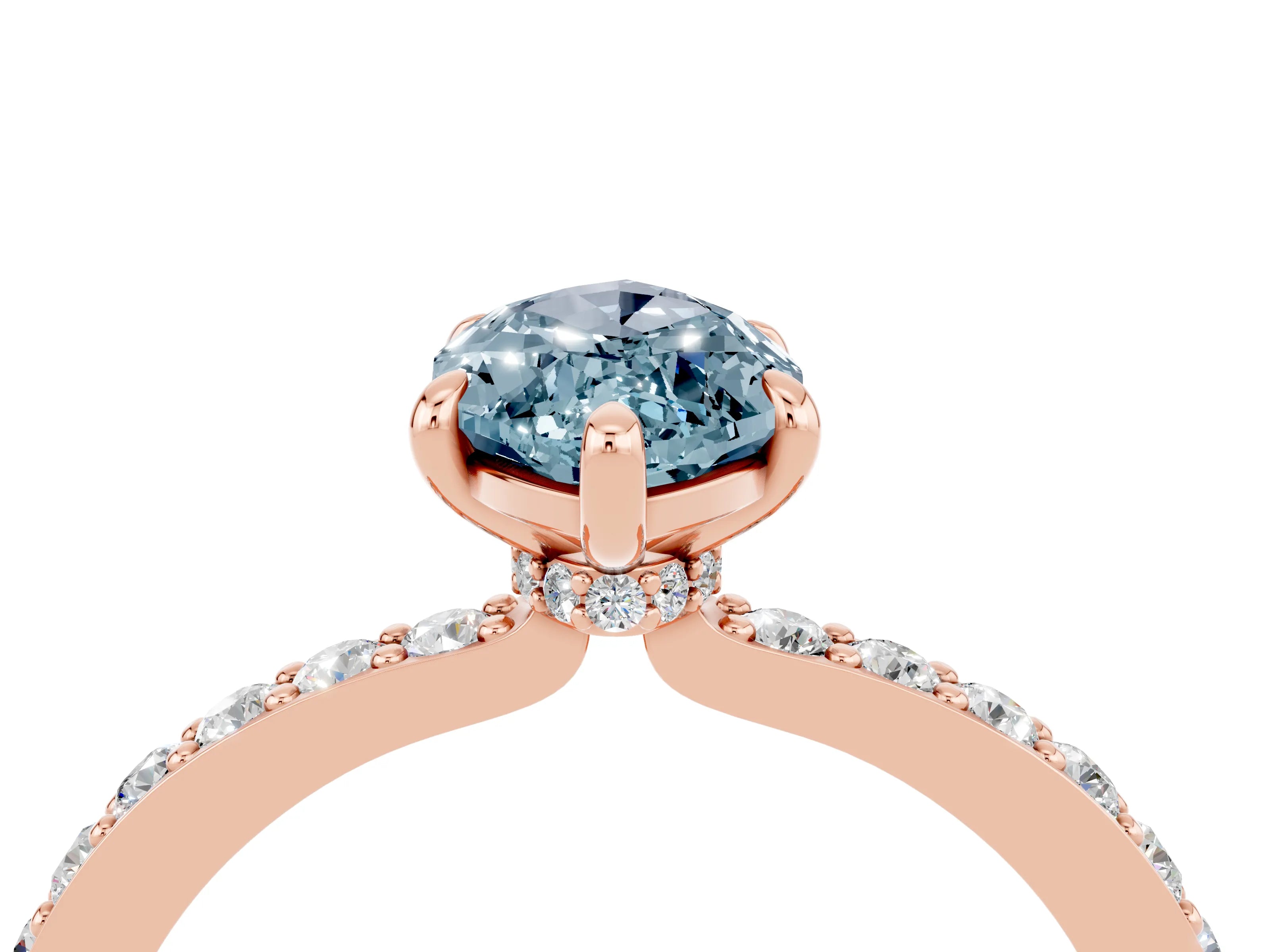 Rose gold Marquise Cut Aquamarine Solitaire Engagement Ring with Pavé Band and Four-Prong Setting_4