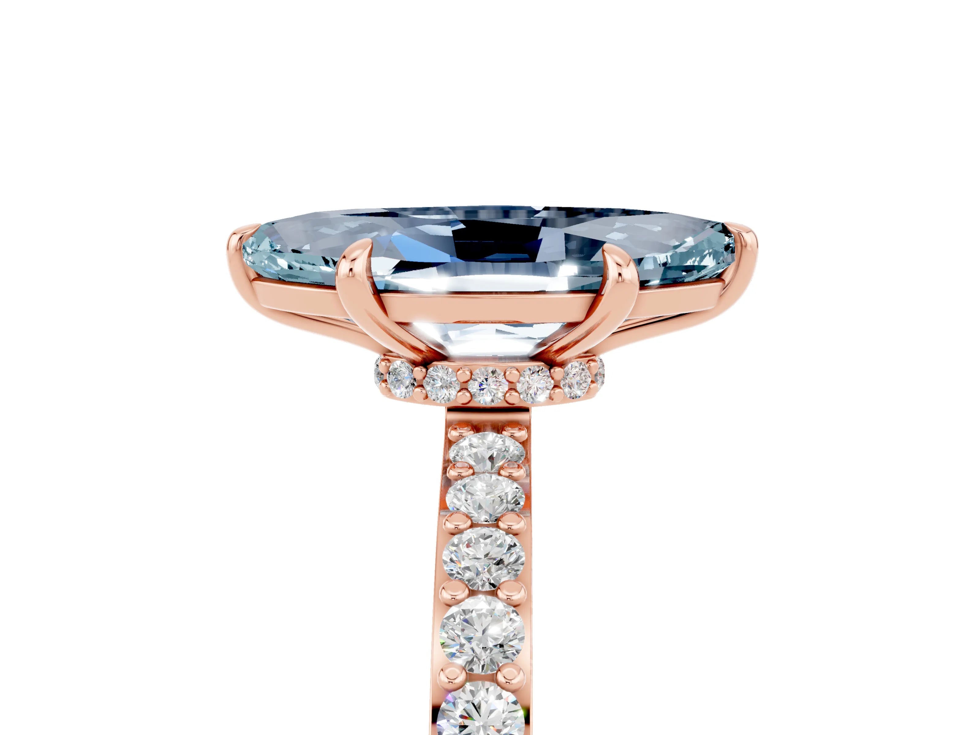 Rose gold Marquise Cut Aquamarine Solitaire Engagement Ring with Pavé Band and Four-Prong Setting_5