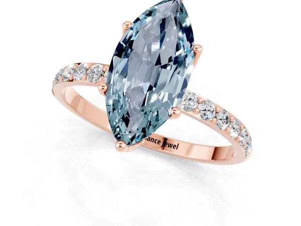 Rose gold Marquise Cut Aquamarine Solitaire Engagement Ring with Round  Pavé Band and Prong Setting