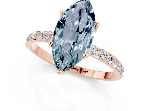 Rose gold Marquise Cut Aquamarine Solitaire Engagement Ring with Pavé Band and Prong Setting_1