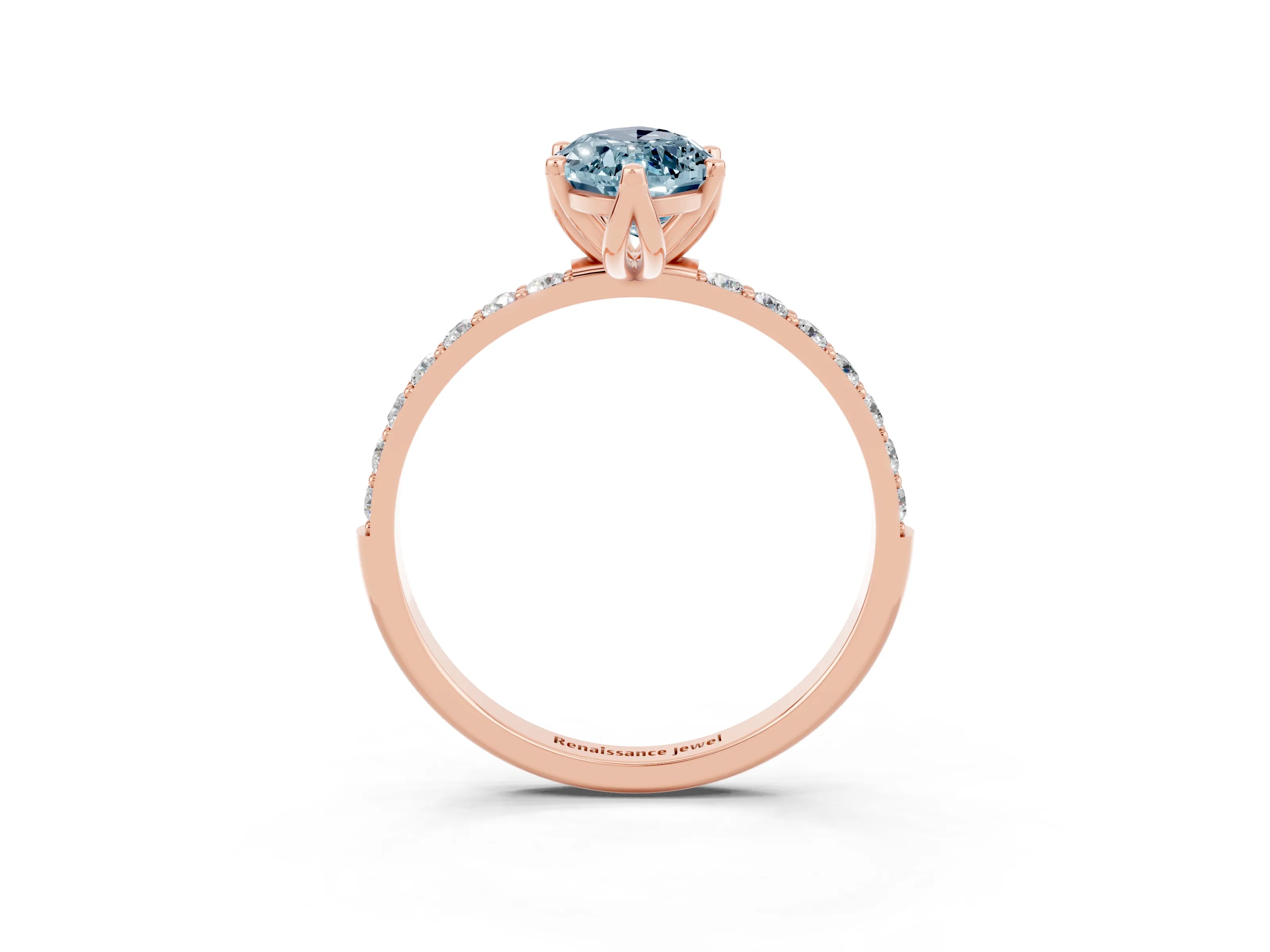 Rose gold Marquise Cut Aquamarine Solitaire Engagement Ring with Pavé Band and Prong Setting_3