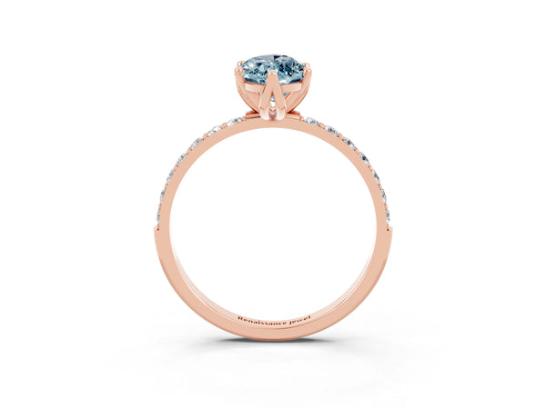 Rose gold Marquise Cut Aquamarine Solitaire Engagement Ring with Round  Pavé Band and Prong Setting