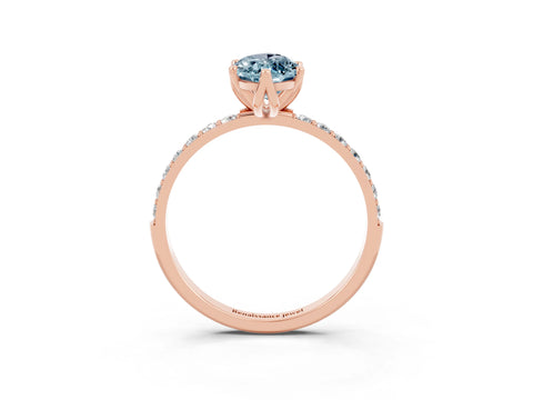 Rose gold Marquise Cut Aquamarine Solitaire Engagement Ring with Pavé Band and Prong Setting_3