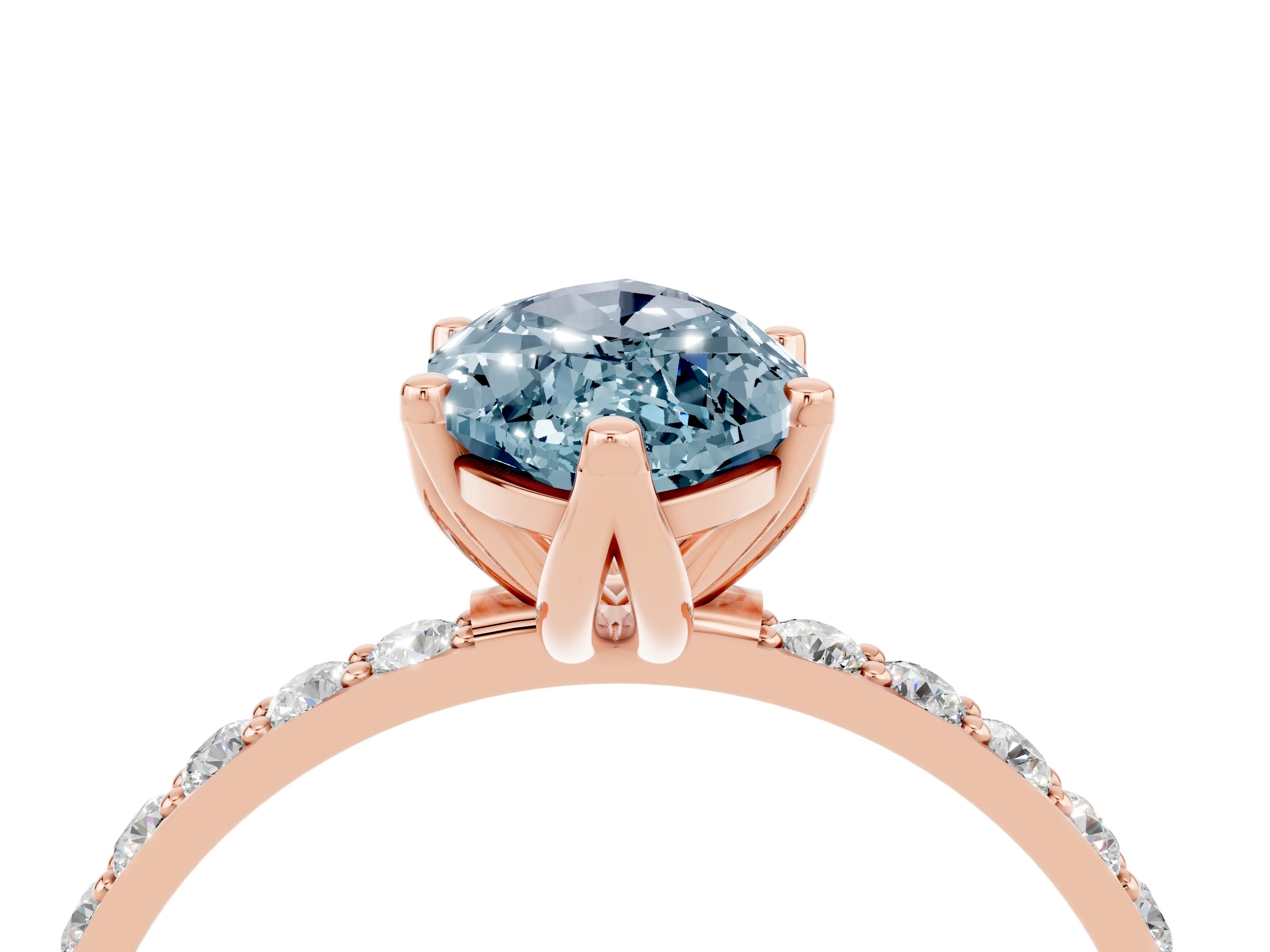 Rose gold Marquise Cut Aquamarine Solitaire Engagement Ring with Pavé Band and Prong Setting_4