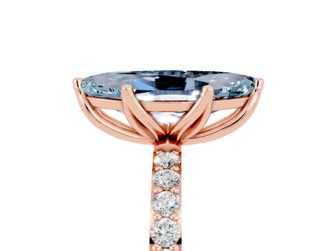 Rose gold Marquise Cut Aquamarine Solitaire Engagement Ring with Pavé Band and Prong Setting_5