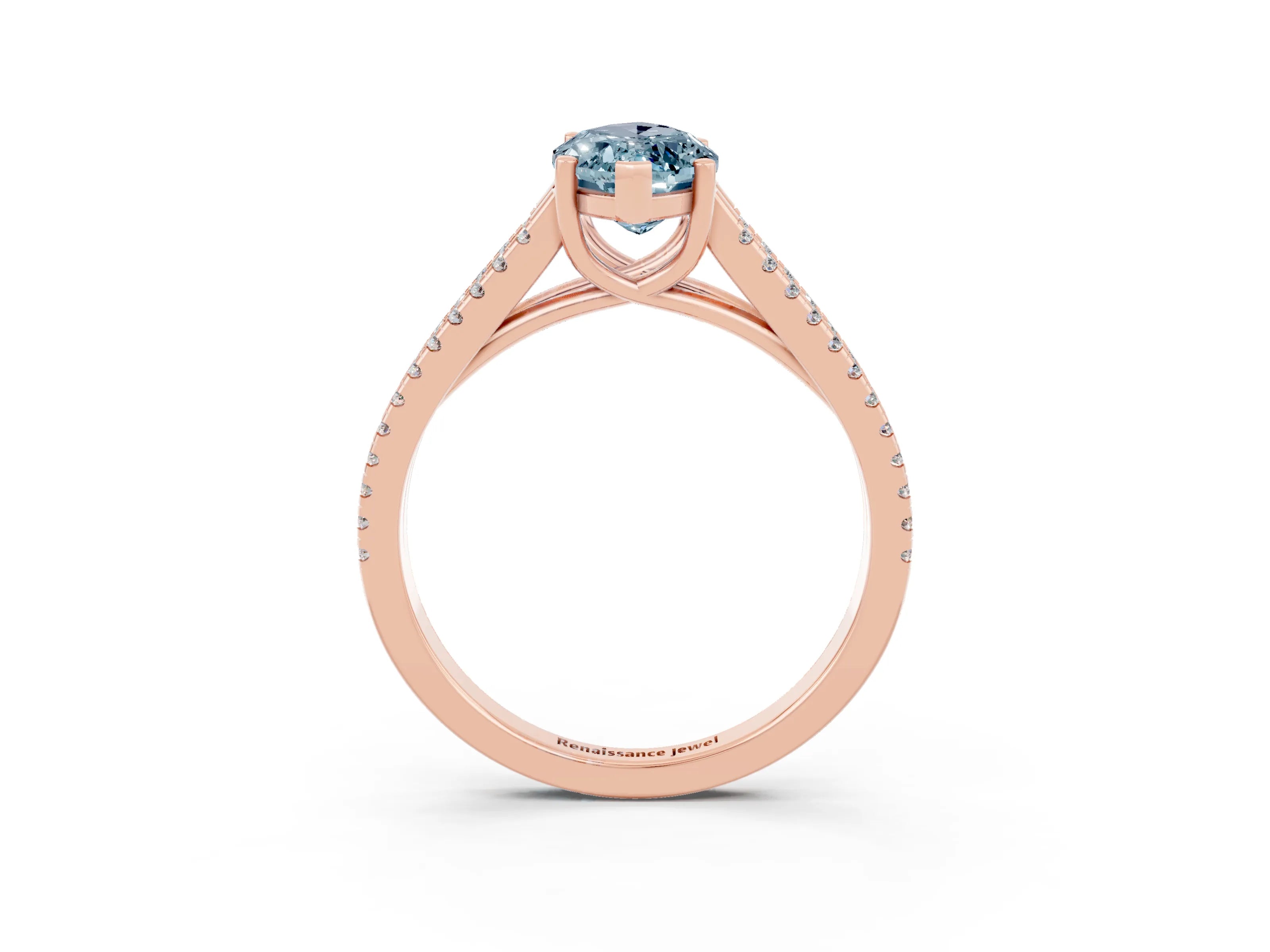 Rose gold Marquise Cut Aquamarine Solitaire Engagement Ring with Split Shank Pavé Band_3