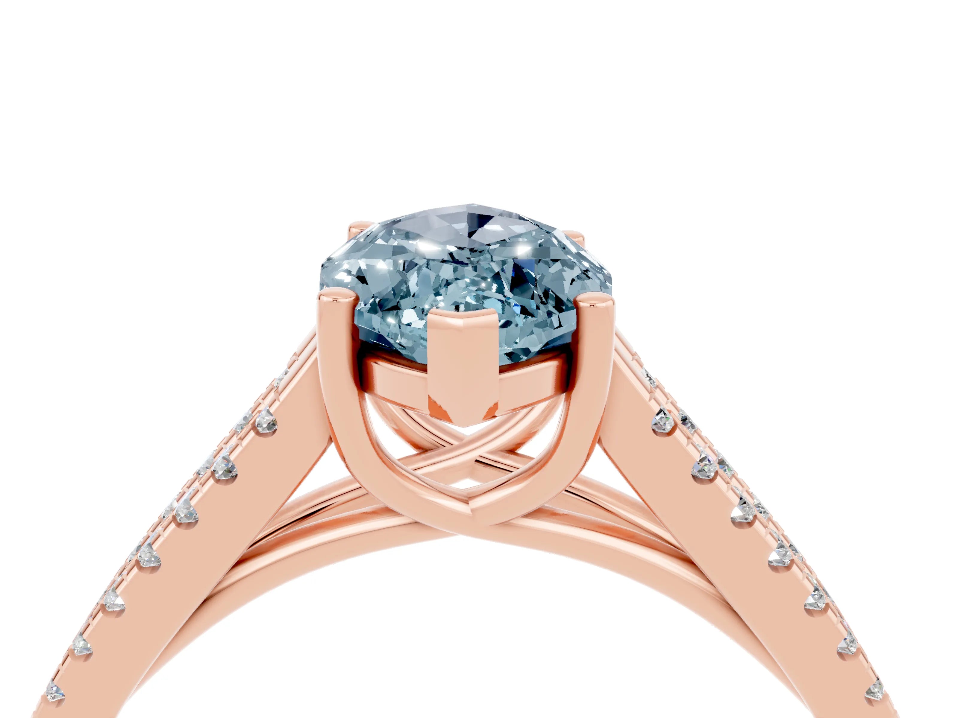Rose gold Marquise Cut Aquamarine Solitaire Engagement Ring with Split Shank Pavé Band_4