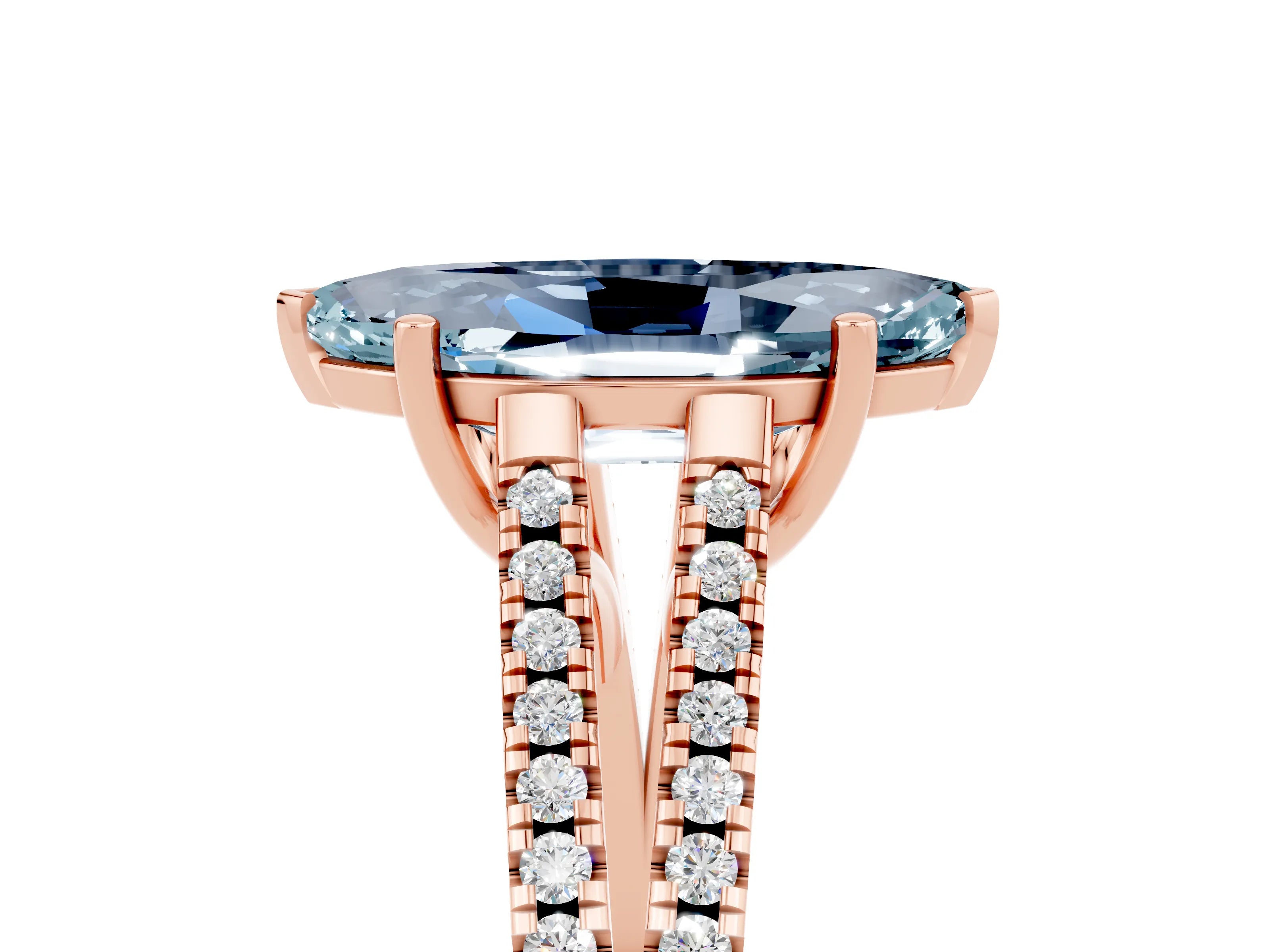 Rose gold Marquise Cut Aquamarine Solitaire Engagement Ring with Split Shank Pavé Band_5
