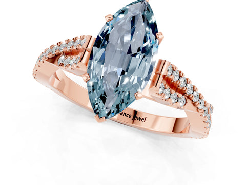 Rose gold Marquise Cut Aquamarine Solitaire Engagement Ring with Twisted Pavé Band and Four-Prong Setting_1