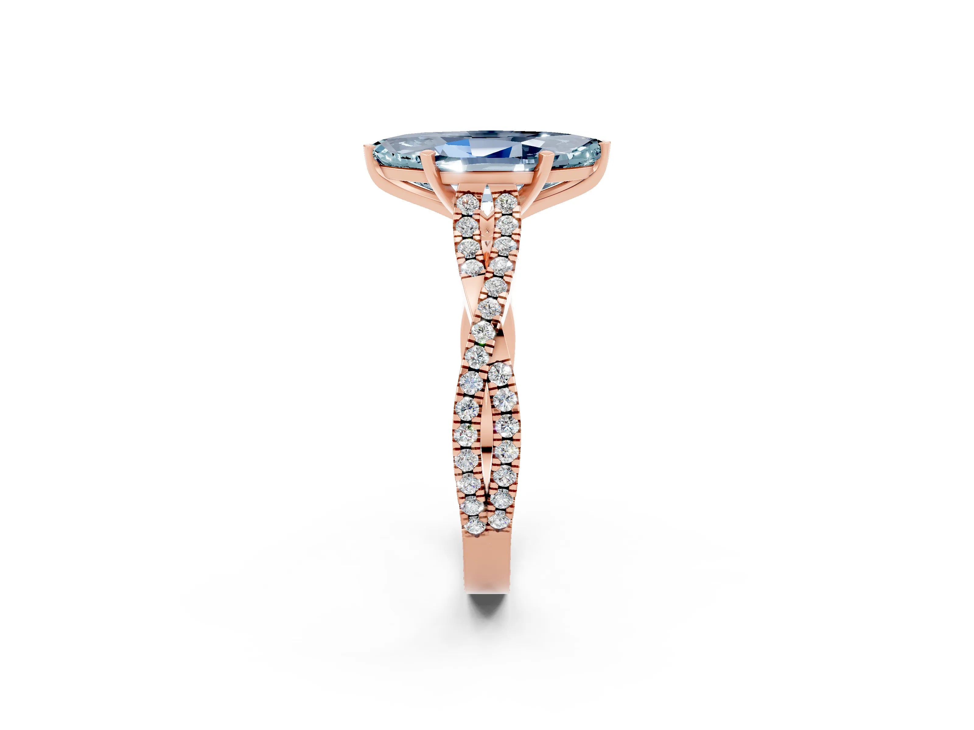 Rose gold Marquise Cut Aquamarine Solitaire Engagement Ring with Twisted Pavé Band and Four-Prong Setting_2