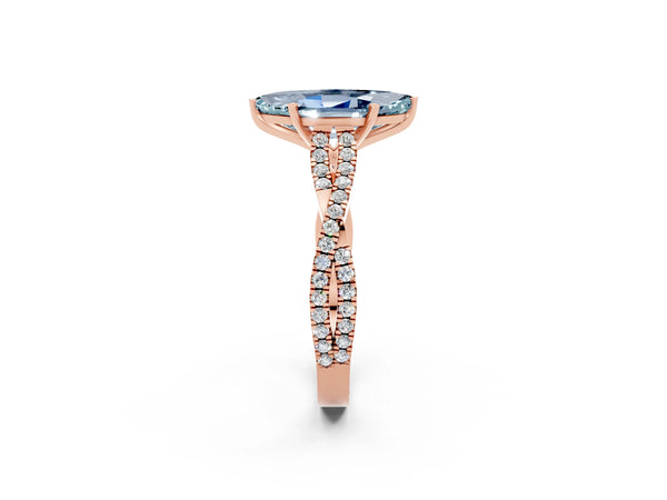Rose gold Marquise Cut Aquamarine Solitaire Engagement Ring with Twisted Pavé Band and Four-Prong Setting