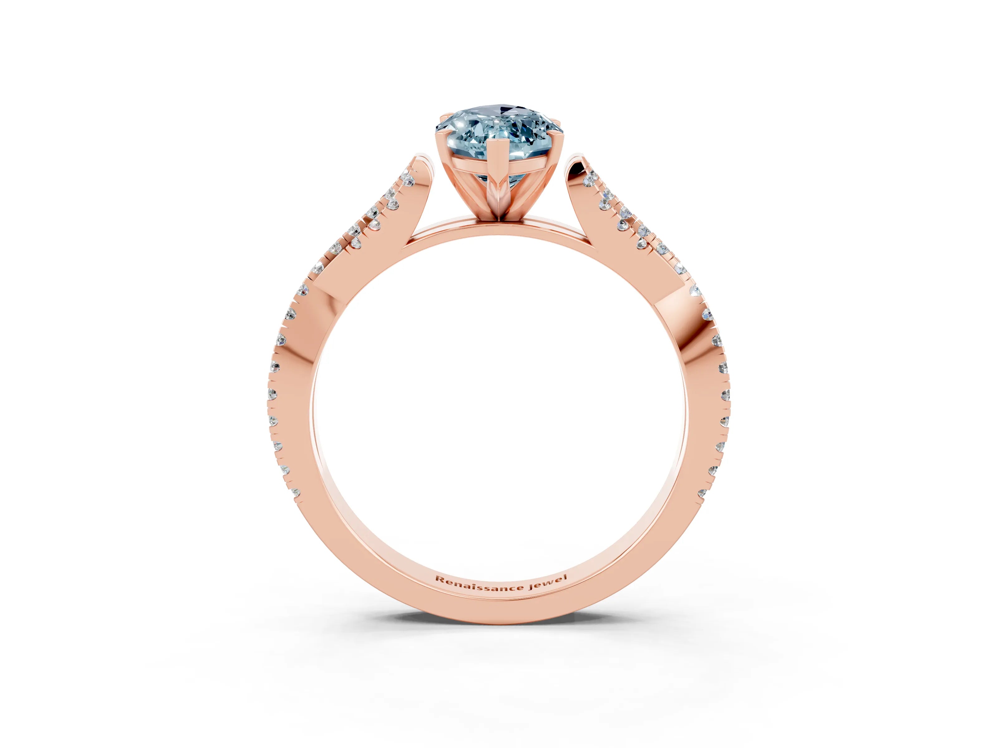 Rose gold Marquise Cut Aquamarine Solitaire Engagement Ring with Twisted Pavé Band and Four-Prong Setting_3