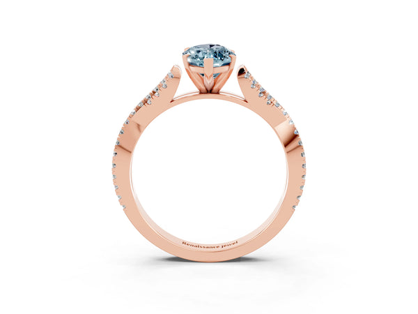 Rose gold Marquise Cut Aquamarine Solitaire Engagement Ring with Twisted Pavé Band and Four-Prong Setting