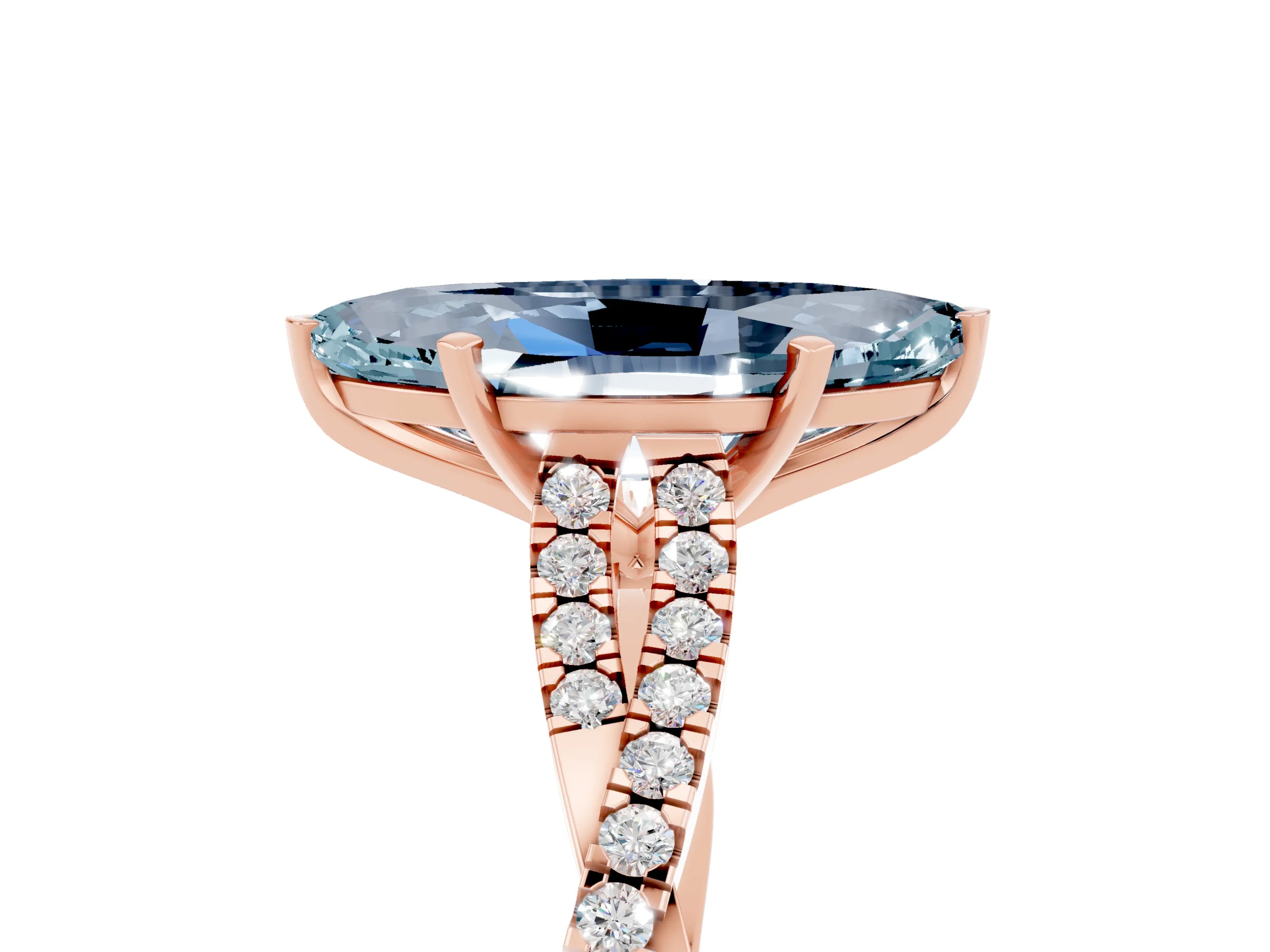 Rose gold Marquise Cut Aquamarine Solitaire Engagement Ring with Twisted Pavé Band and Four-Prong Setting_5