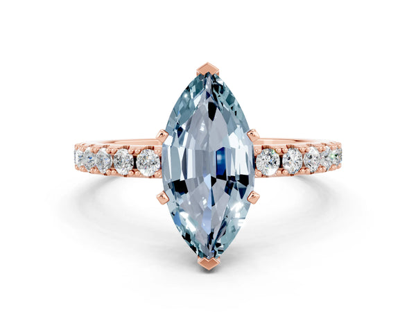 Rose gold Marquise Cut Aquamarine Solitaire Pavé Band with Four-Prong Setting