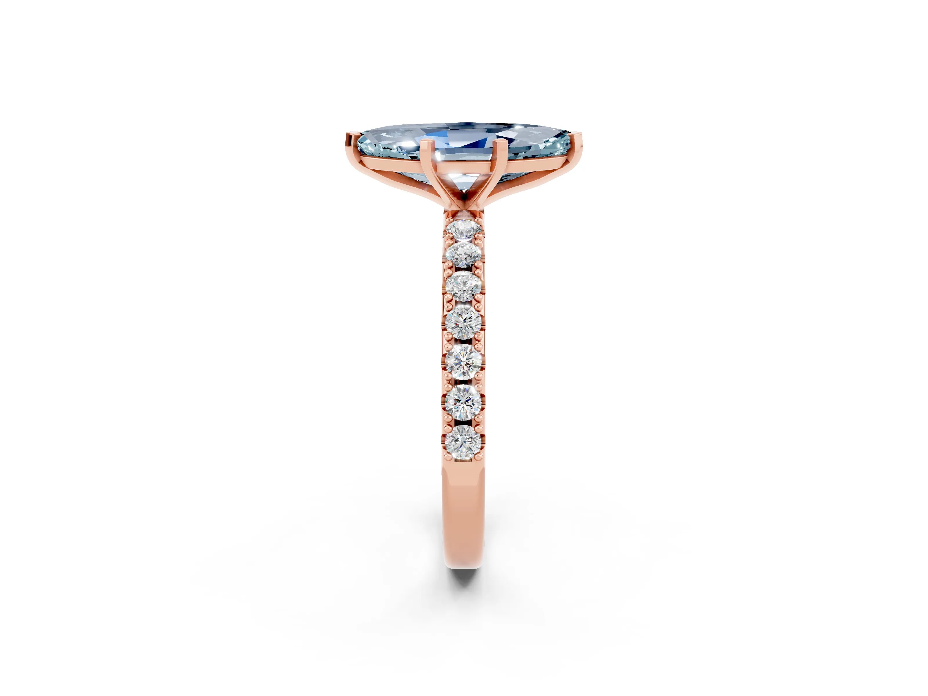 Rose gold Marquise Cut Aquamarine Solitaire Pavé Band with Four-Prong Setting_2