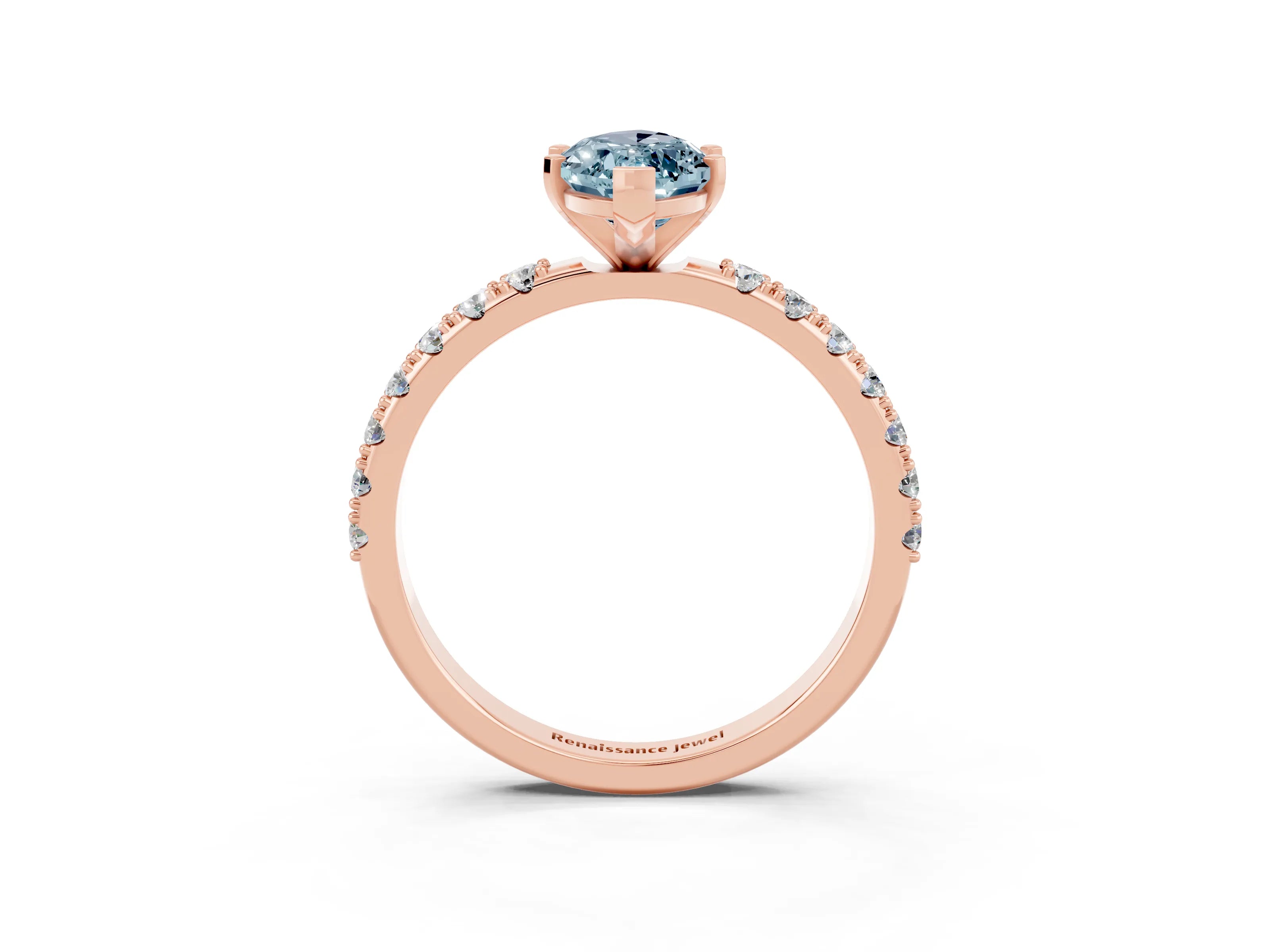 Rose gold Marquise Cut Aquamarine Solitaire Pavé Band with Four-Prong Setting_3