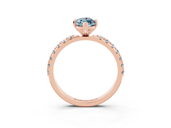 Rose gold Marquise Cut Aquamarine Solitaire Pavé Band with Four-Prong Setting