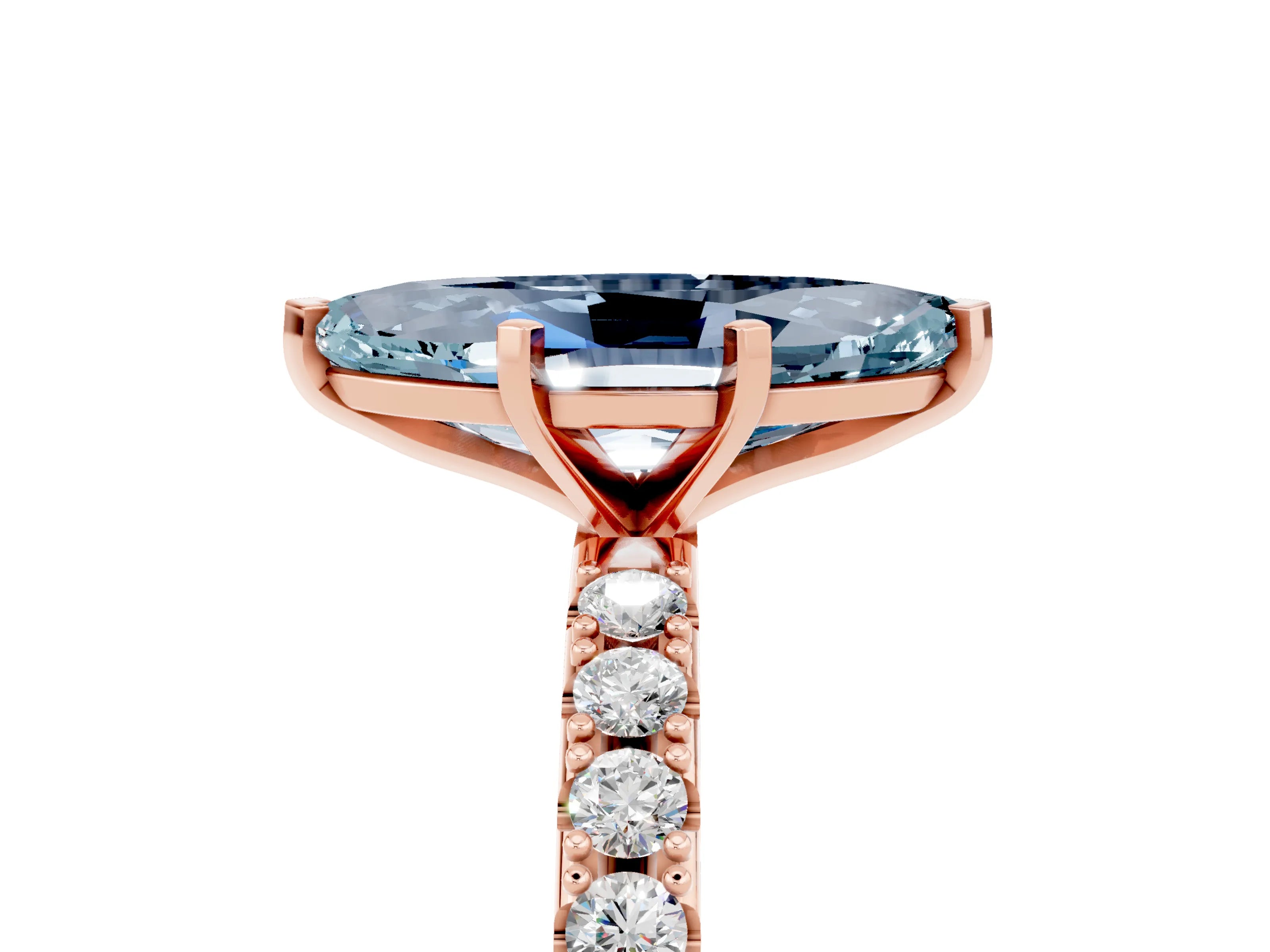 Rose gold Marquise Cut Aquamarine Solitaire Pavé Band with Four-Prong Setting_5