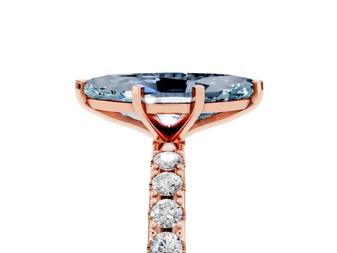 Rose gold Marquise Cut Aquamarine Solitaire Pavé Band with Four-Prong Setting_5