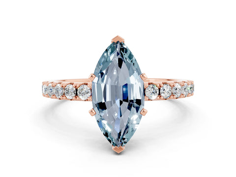 Rose gold Marquise Cut Aquamarine Solitaire Pavé Band with Four-Prong Setting