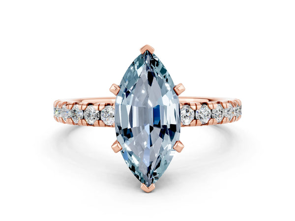 Rose gold Marquise Cut Aquamarine Solitaire Pavé Engagement Ring with Round Band and Prong Setting