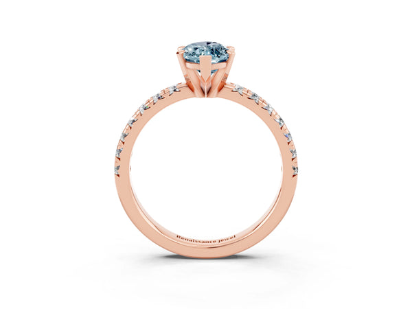 Rose gold Marquise Cut Aquamarine Solitaire Pavé Engagement Ring with Round Band and Prong Setting
