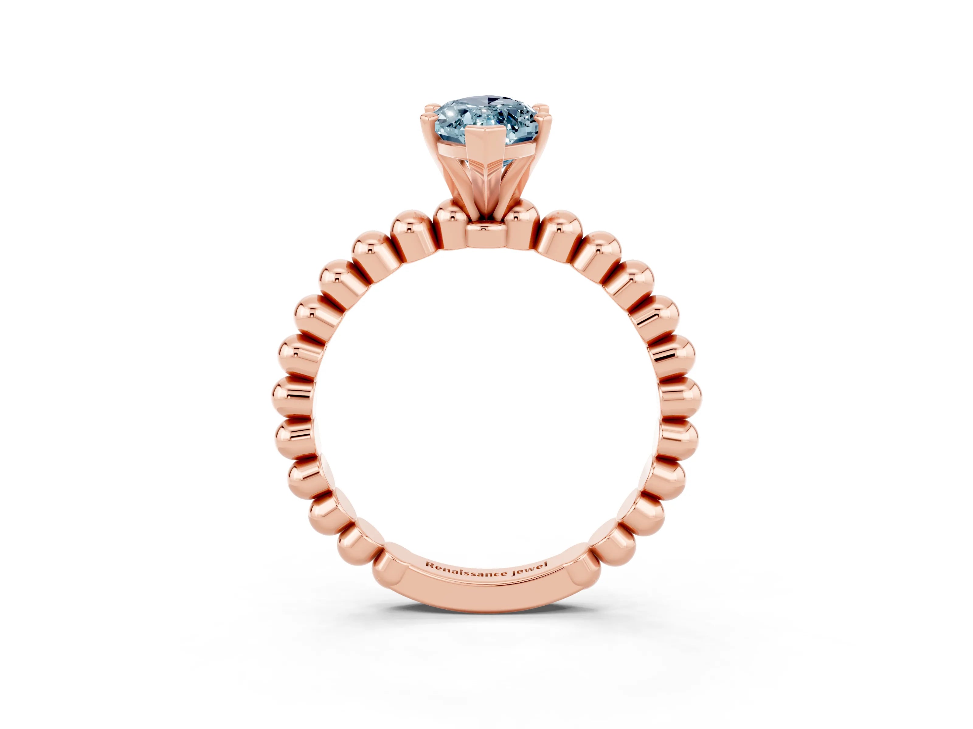 Rose gold Marquise Cut Aquamarine Solitaire Ring with Beaded Band and Prong Setting_3