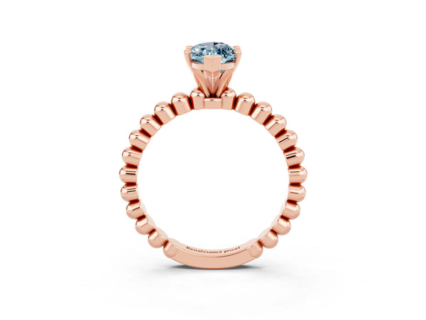 Rose gold Marquise Cut Aquamarine Solitaire Ring with Beaded Band and Prong Setting