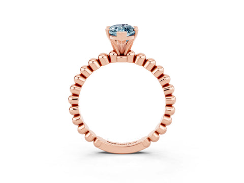 Rose gold Marquise Cut Aquamarine Solitaire Ring with Beaded Band and Prong Setting_3