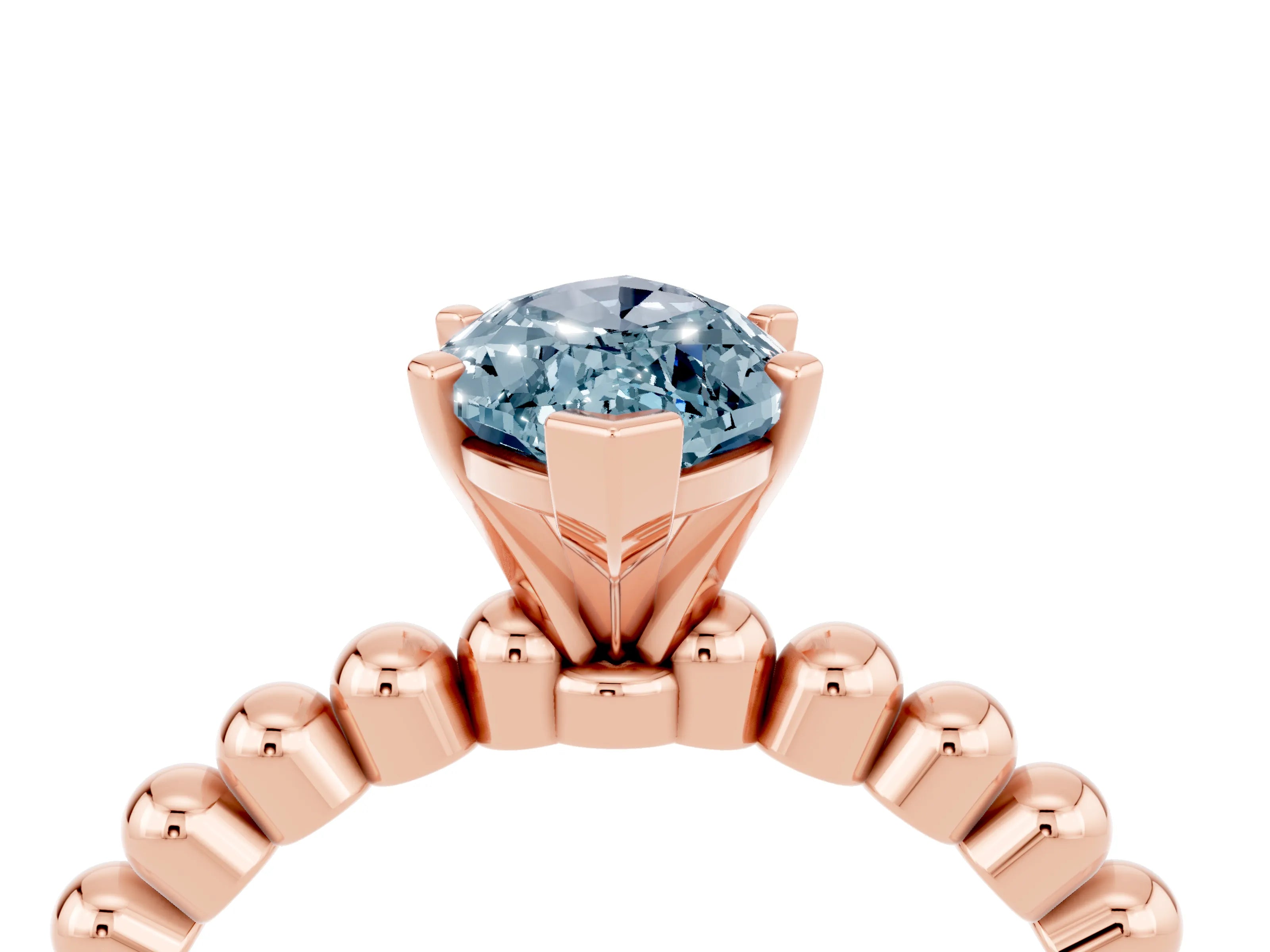 Rose gold Marquise Cut Aquamarine Solitaire Ring with Beaded Band and Prong Setting_4