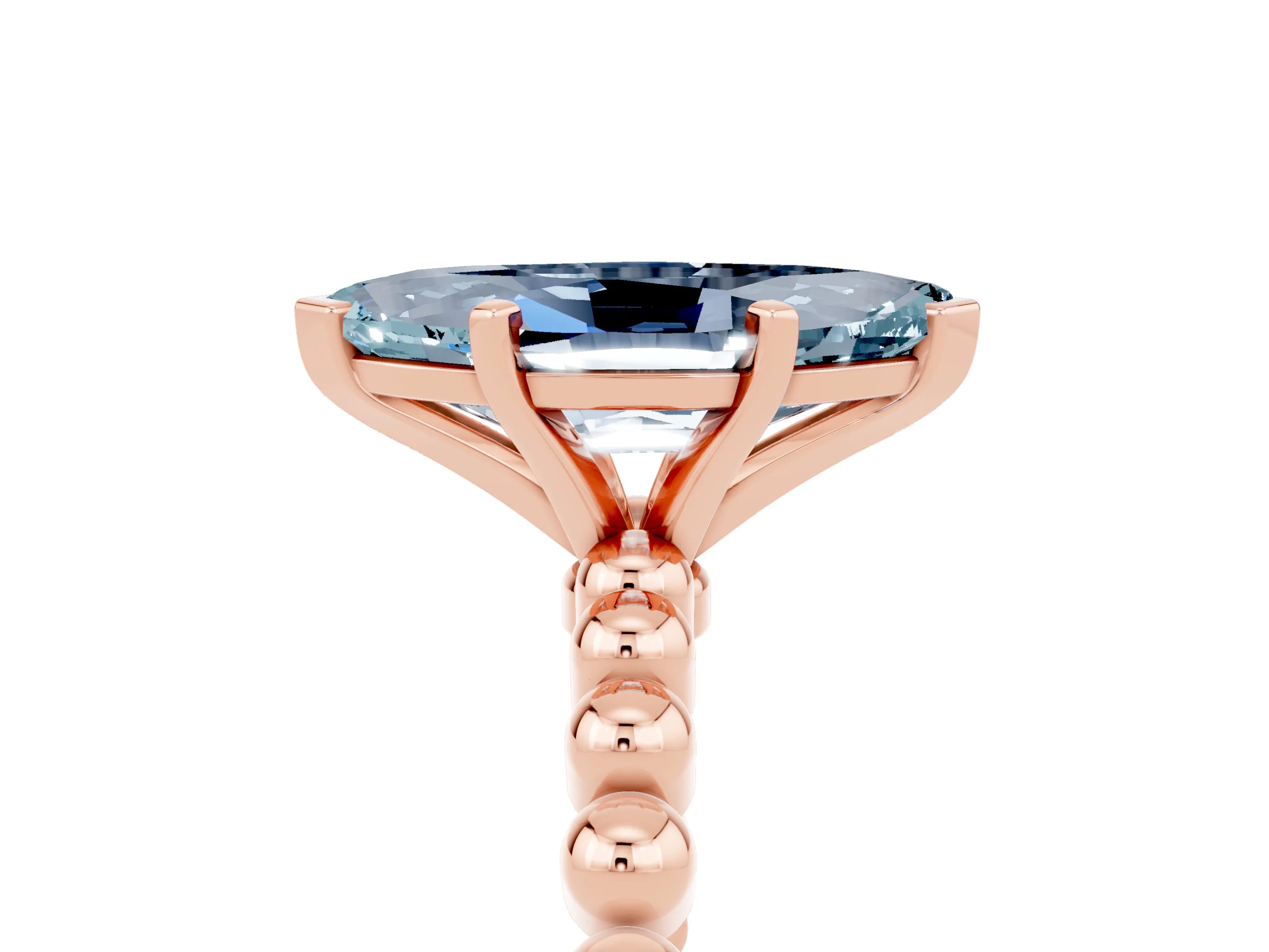 Rose gold Marquise Cut Aquamarine Solitaire Ring with Beaded Band and Prong Setting_5