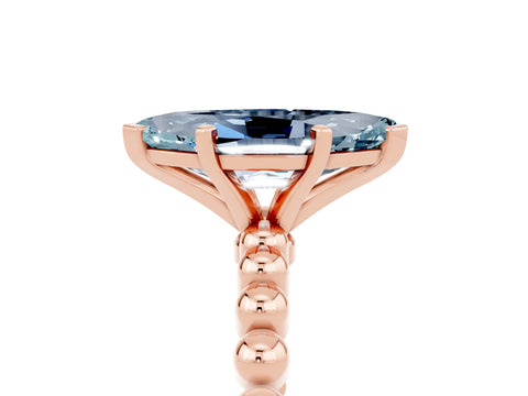 Rose gold Marquise Cut Aquamarine Solitaire Ring with Beaded Band and Prong Setting_5
