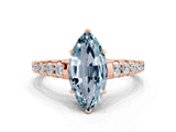 Rose gold Marquise Cut Aquamarine Solitaire Ring with Cathedral Setting and Pavé Band