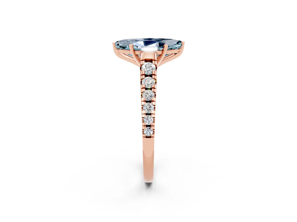 Rose gold Marquise Cut Aquamarine Cathedral Solitaire Ring with Round  Pavé Band