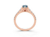 Rose gold Marquise Cut Aquamarine Solitaire Ring with Cathedral Setting and Pavé Band_3