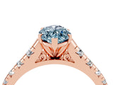 Rose gold Marquise Cut Aquamarine Solitaire Ring with Cathedral Setting and Pavé Band_4