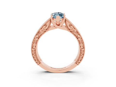 Rose gold Marquise Cut Aquamarine Solitaire Ring with Engraved Band and Four-Prong Setting_3