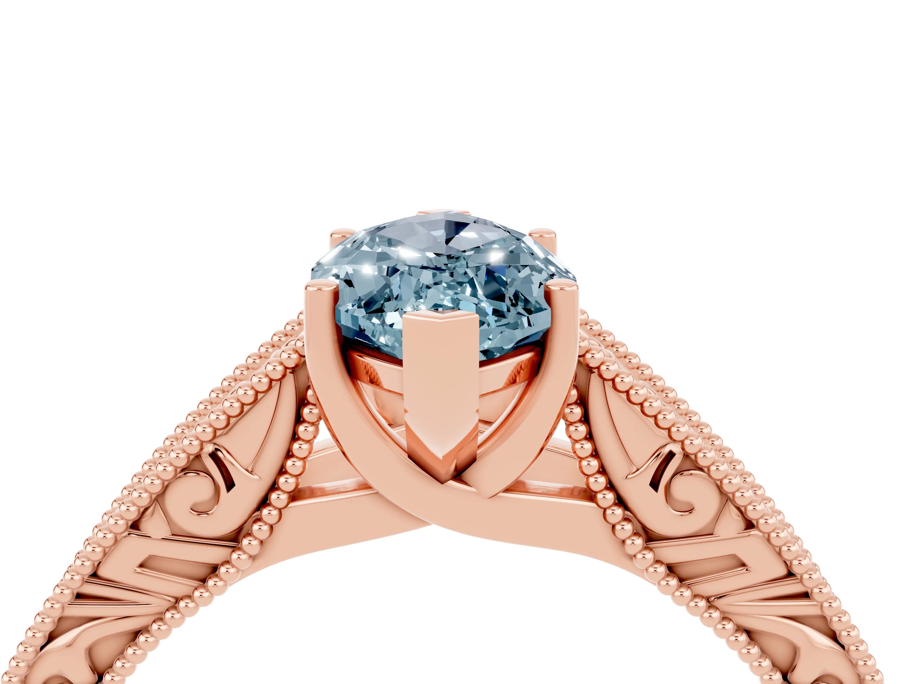 Rose gold Marquise Cut Aquamarine Solitaire Ring with Engraved Band and Four-Prong Setting_4